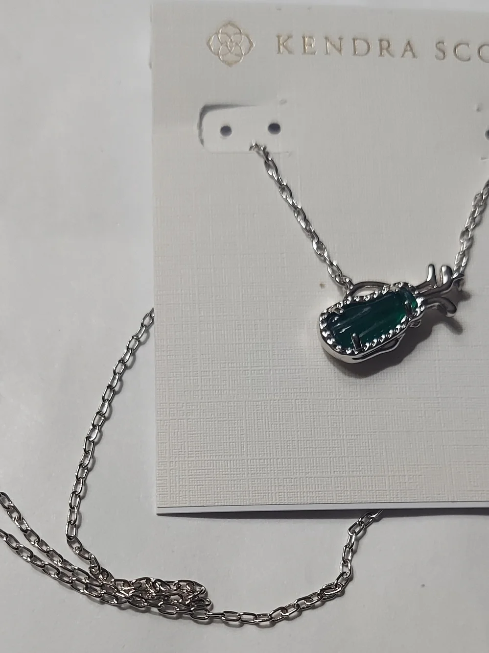 Kendra Scott Silver Necklace with Emerald Green Pineapple Charm